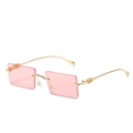 Fashionable rimless rectangular sunglasses with light pink lenses and gold metal frames - Ready Stock / Standard Gold Frame with Pink Lenses