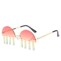 Semi-rimless red gradient sunglasses with colorful bohemian fringe pendants and gold metal frame - Gold Frame Red Yellow Lens