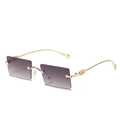 Rectangle rimless sunglasses with light purple gradient lenses and gold metal temples - Ready Stock / Standard (incl. 13% Invoice) Gold Frame, Gradient Grey