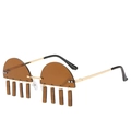 Retro semi-rimless brown sunglasses with unique hanging rectangular acrylic pendants - Gold Frame Brown Lens