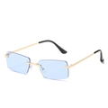 Lunettes de soleil rectangulaires sans monture avec branches dorées et verres bleus - Monture Dorée Verres Bleus