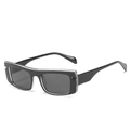 Modern rectangle sunglasses with layered black frame and clear outer coating - Black Frame / Black Lens