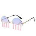 Rimless purple gradient sunglasses featuring pink rectangular tassels and gold metal arms - Gold Frame Purple Pink Lens