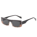Chic black and leopard print rectangle sunglasses with dark gray lenses in 45-degree view - Black and Leopard Print