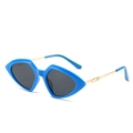 Fashionable bright blue geometric triangle sunglasses with gold metal chain temples - Ready Stock / Regular (VAT Included) Blue Frame with Full Grey Lenses