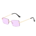 Lunettes de soleil sans monture vintage avec verres rectangulaires violets et or - Monture Dorée Verres Violets