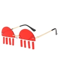 Retro red semi-rimless sunglasses with gold frames and hanging red tassel detail - Gold Frame Wine Red Lens
