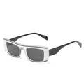Retro square sunglasses featuring clear transparent frames and wide black temple arms - White Frame Gray Lens