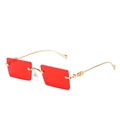 Frameless square sunglasses with red tinted lenses and slim golden metal temples - Ready Stock / Standard (Incl. 13% VAT) Gold Frame with Wine Red Lenses