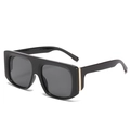 Fashion oversized square flat top sunglasses with black frames and gold metal accents - One Size / Black Frame / Black Lens