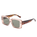 Chic oversized square sunglasses with translucent pink frame and tortoiseshell temples - Tea Frame Green Lens