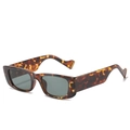 Vintage tortoiseshell rectangular cat-eye sunglasses with wide temples and dark lenses - Leopard Frame Dark Green Lens