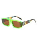 Fashionable square neon green translucent sunglasses with marbled tortoiseshell temples - Green Frame Tea Lens