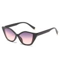 Retro cat-eye sunglasses with black glossy frames and purple-pink gradient lenses - Black Frame Grey Pink Lens