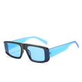 Fashionable rectangle sunglasses with black frame and translucent blue temples - Black Frame Blue Lens