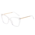 Retro transparent cat eye glasses frames with gold metal temples for women - Transparent White Frame White Lens