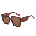 Translucent wine red square sunglasses with dark brown lenses and hollowed temple tips - Tea Frame Tea Lens