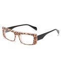 Retro rectangle glasses with leopard print frame and black wide temples in side view - Tortoise Frame Clear Lens