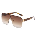 Oversized one-piece sunglasses with brown gradient lenses and tortoiseshell temples - Square Big Frame / Gold Frame Gradient Tea Lens