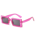 Trendy hot pink translucent rectangle sunglasses with dark gray polarized lenses - Purple Frame Grey Lens
