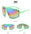 Neon green cycling sunglasses with iridescent large frame lenses shown from multiple angles - Ready Stock / Green Frame Iridescent Lens