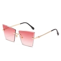 Lunettes de soleil carrées sans monture avec verres dégradés roses et branches dorées - Monture Dorée Doubles Verres Rouges