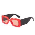 Retro square sunglasses with vibrant red frames and wide black wavy patterned temples - Red Frame Light Tea Lens
