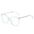 Chic cat-eye eyewear frame with transparent light blue resin and golden metal temples - Transparent Blue Frame White Lens