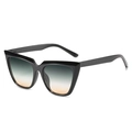 Oversized γυαλιά ηλίου cat-eye με μαύρο γυαλιστερό σκελετό και ντεγκραντέ φακούς - Μαύρος Σκελετός Πράσινο Κίτρινο Φακοί
