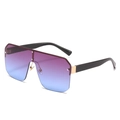Oversized trendy square sunglasses featuring purple to blue gradient lenses and black frames - Square Big Frame / Gold Frame Grey Blue Lens