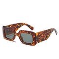 Retro square frame sunglasses in tortoiseshell pattern with wide side temples design - Tortoise Frame Dark Green Lens