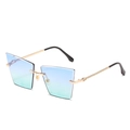 Lunettes de soleil géométriques sans monture, verres dégradés bleu-vert et branches dorées - Monture Dorée Verre Miroir Bleu-Vert