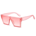 Modern wide frame flat top one-piece square pink transparent resin sunglasses for women - Pink Frame Gradient Pink Lens