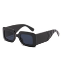 Retro rectangle sunglasses featuring thick black frames and stylish wavy side temples - Black Frame Black Grey Lens