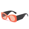 Retro oval sunglasses with bright orange frame and textured black wide temples - Red Frame Pink Lens