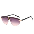 Frameless oversized sunglasses with purple gradient lenses and gold metal accents - Gold Frame Gray Pink Lens