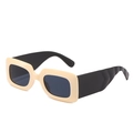 Lunettes de soleil carrées avec monture crème et larges branches noires de mode - Monture Blanc Cassé Verres Gris