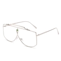 Occhiali oversize in metallo argento con dettaglio a goccia verde e lenti trasparenti - Stile Oversize alla Moda / Montatura Argento Lenti Trasparenti