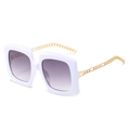 White square sunglasses with gradient purple lenses and gold metal chain temples - White Frame Gray Lens