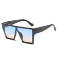 Classic oversized square sunglasses with black frames and blue-to-orange gradient lenses - Black Frame / Blue-Yellow Lens