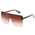Oversized shield sunglasses featuring brown gradient lenses and classic tortoise shell frames - Leopard Frame Gradient Brown Lens