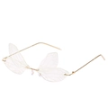Steampunk dragonfly wing rimless sunglasses with gradient lenses and gold metal temples - Gold Frame White Lens