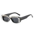 Rectangle sunglasses with black frame and hand-set crystal rhinestones on white background - Black Frame / White Rhinestone