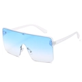 Modern white frame oversized sunglasses with light blue gradient lenses and shield design - Clear Frame Double Blue Lens