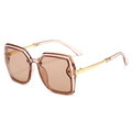 Übergroße goldene Sechseck-Sonnenbrille mit hellbraunen Verlaufsgläsern für Damen - Hellteefarbener Rahmen Hellteefarbene Gläser