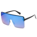 Oversized one-piece sunglasses with blue and pink gradient lenses and black frame - Black Frame Blue Coating