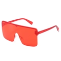 Oversized red transparent wrap-around sunglasses with a stylish shield frame design - Red Frame Red Lens