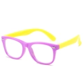 Kids anti-blue light glasses with purple silicone frame and bright yellow temples - Purple Frame Yellow Legs