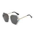 Rimless octagonal sunglasses with gradient grey lenses and colorful rhinestone trim - Gold Frame Full Grey