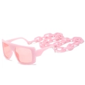 Pink oversized square sunglasses with matching thick plastic chain strap for women - Pink Frame / Pink Lens